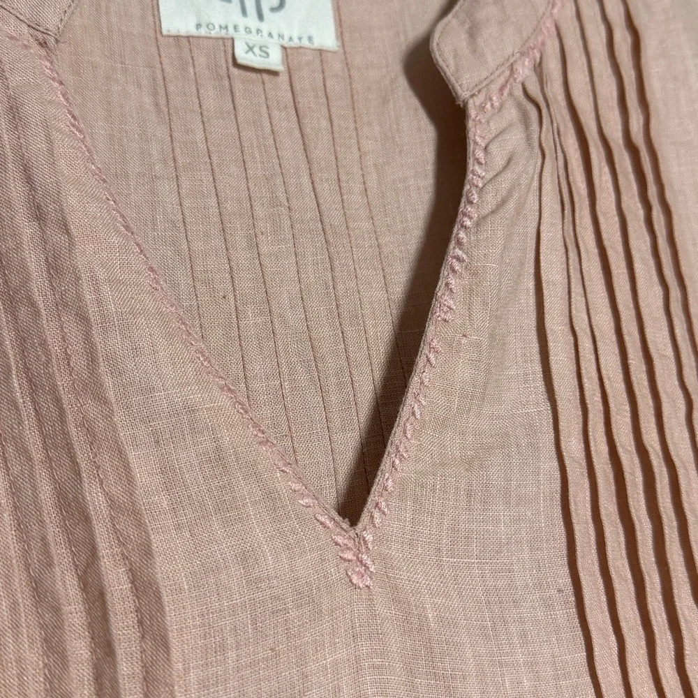 Pomegranate 100% Linen Pink Blush Pintuck Pleated Shift Dress‎ XS